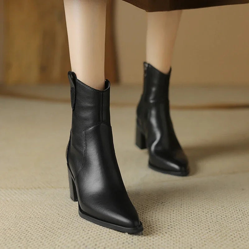 2026 Autumn Women Boots Women Shoes Pointed Toe Chunky Heel Boots Casual Winter Boots Short Modern Boots Chelsea High Heels