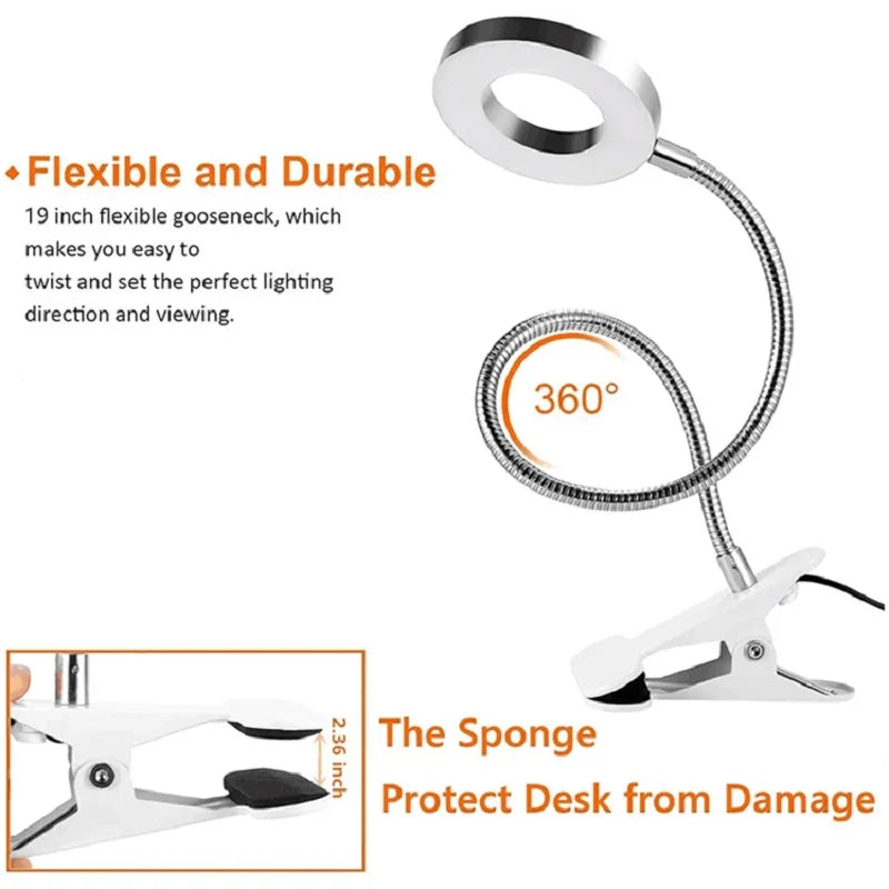 Flexible LED Vertical Lighting Desk Lamp Desktop Work Writing Lamp Bedroom Adjustable Clamping Bed Light Writing Reading Lamp