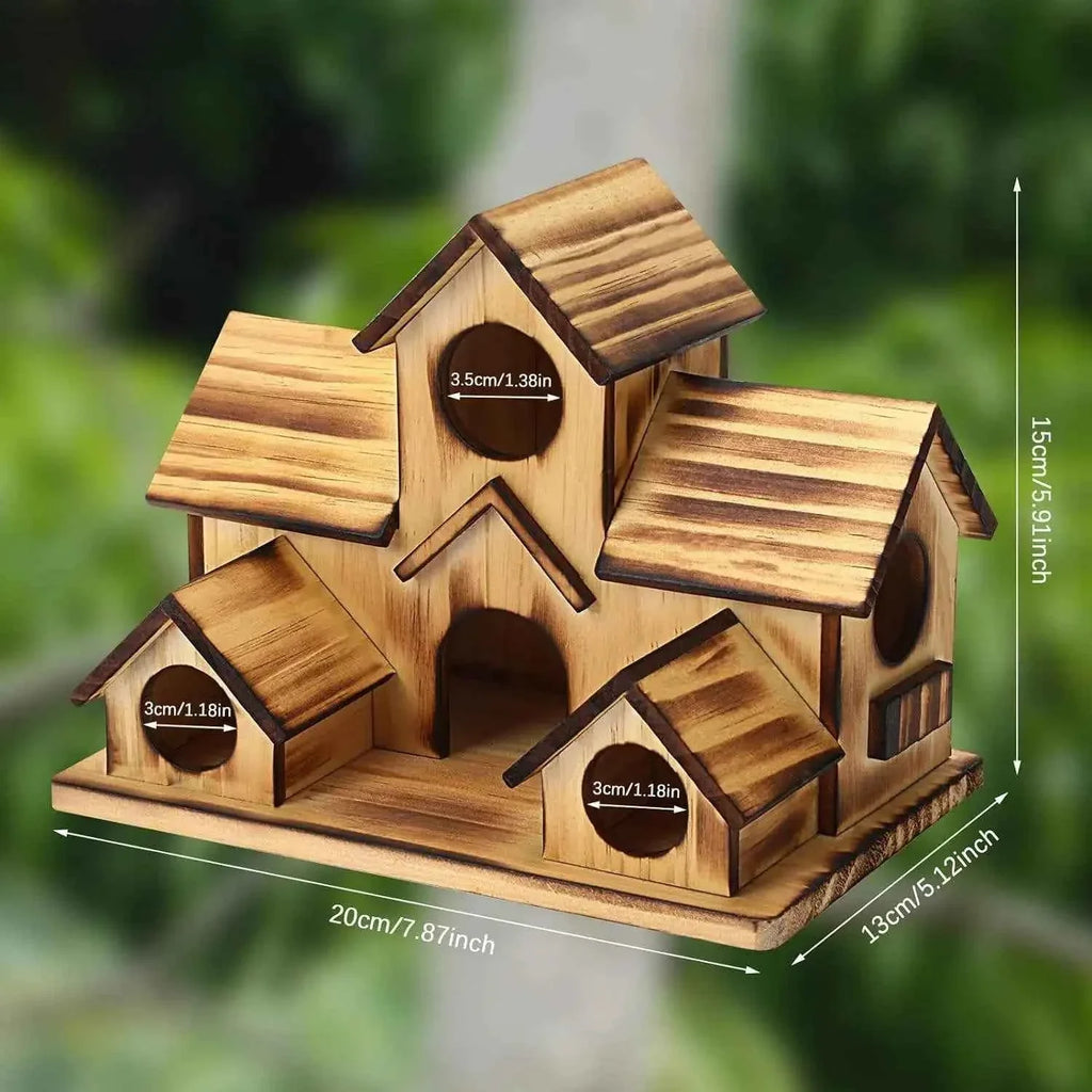 Decorative Wooden Bird House Outdoor Garden Hanging Feeder Villa Nest Natural Solid Wood Waterproof Shelter for Wild Birds