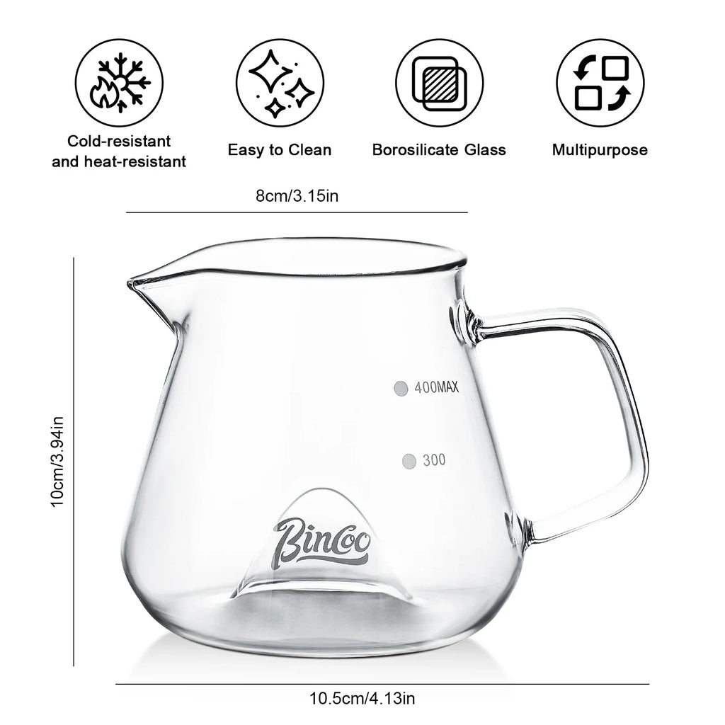 Bincoo 400ML Clear Glass Coffee Carafe Heat Resistant Visual Brewing Control Easy Sharing Pour over Coffee Maker