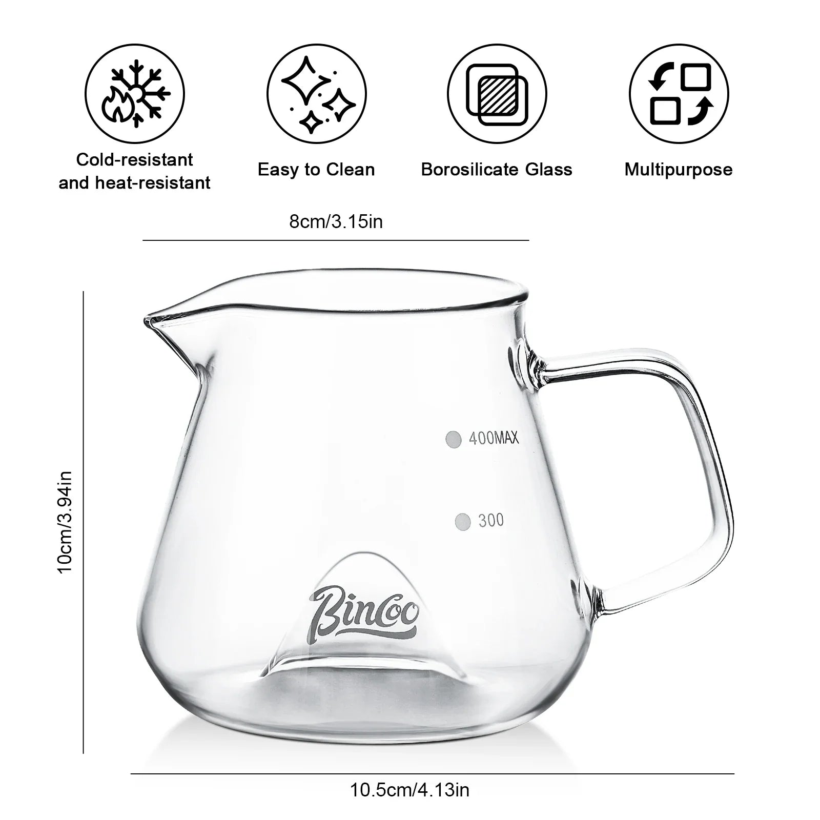Bincoo 400ML Clear Glass Coffee Carafe Heat Resistant Visual Brewing Control Easy Sharing Pour over Coffee Maker