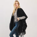 Fringe Trim Textured Poncho Wrap