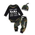 Newborn Baby Boy Clothes Long Sleeves Letter Print Romper Camouflage Long Pants Hat 3pcs Outfits Set