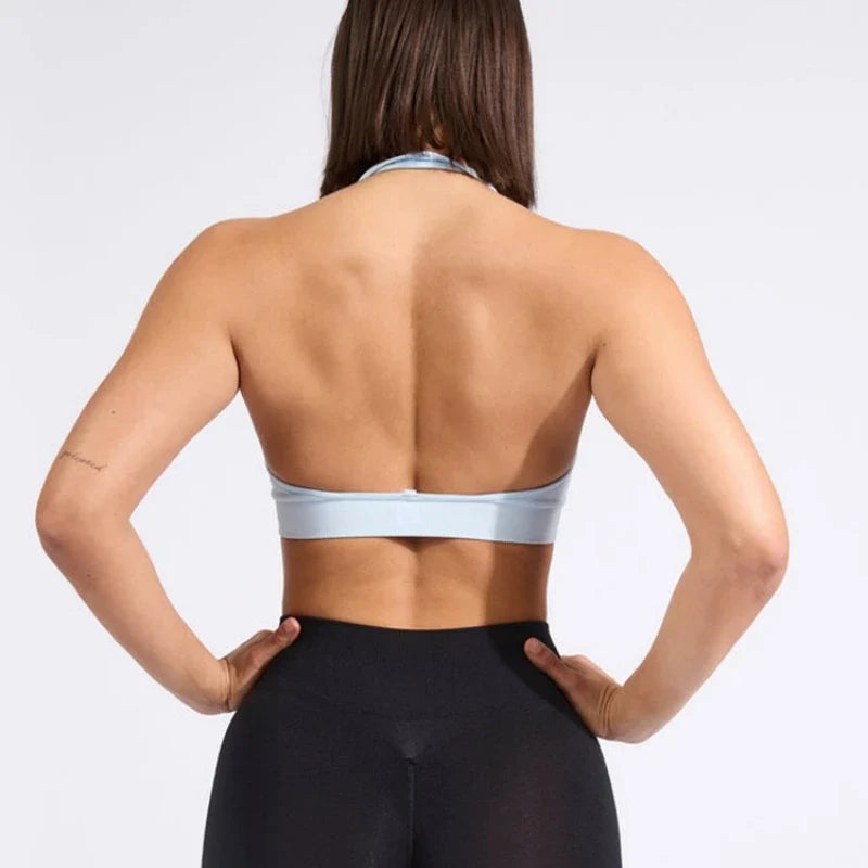 Sports Bra Strappy Backless Yoga Gym Bra Removable Cups Women Workout Clothing Gym Top Halter Sport Bras 6 colors