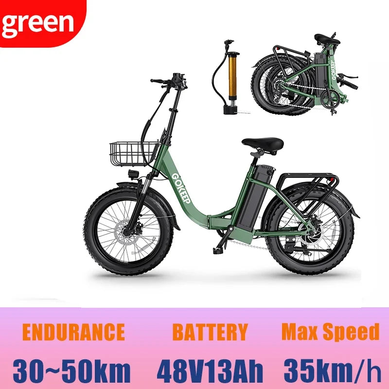 1300W Folding Electric Bike for Adults, 75 Miles PAS Range, 48V13Ah Removable Lithium Battery Front Suspension Electric Bicycle