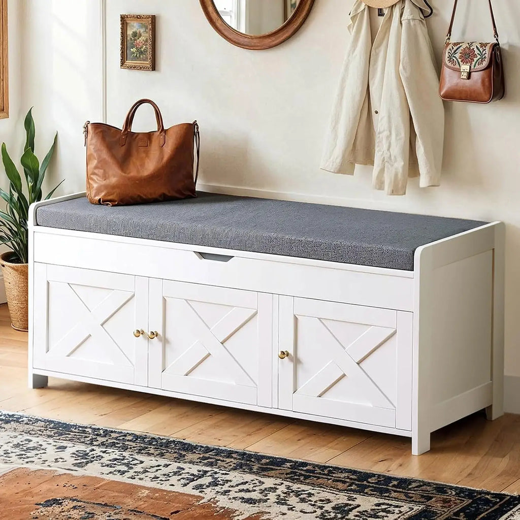 Shoe Storage Bench With Cushioned Seat And Lift Top