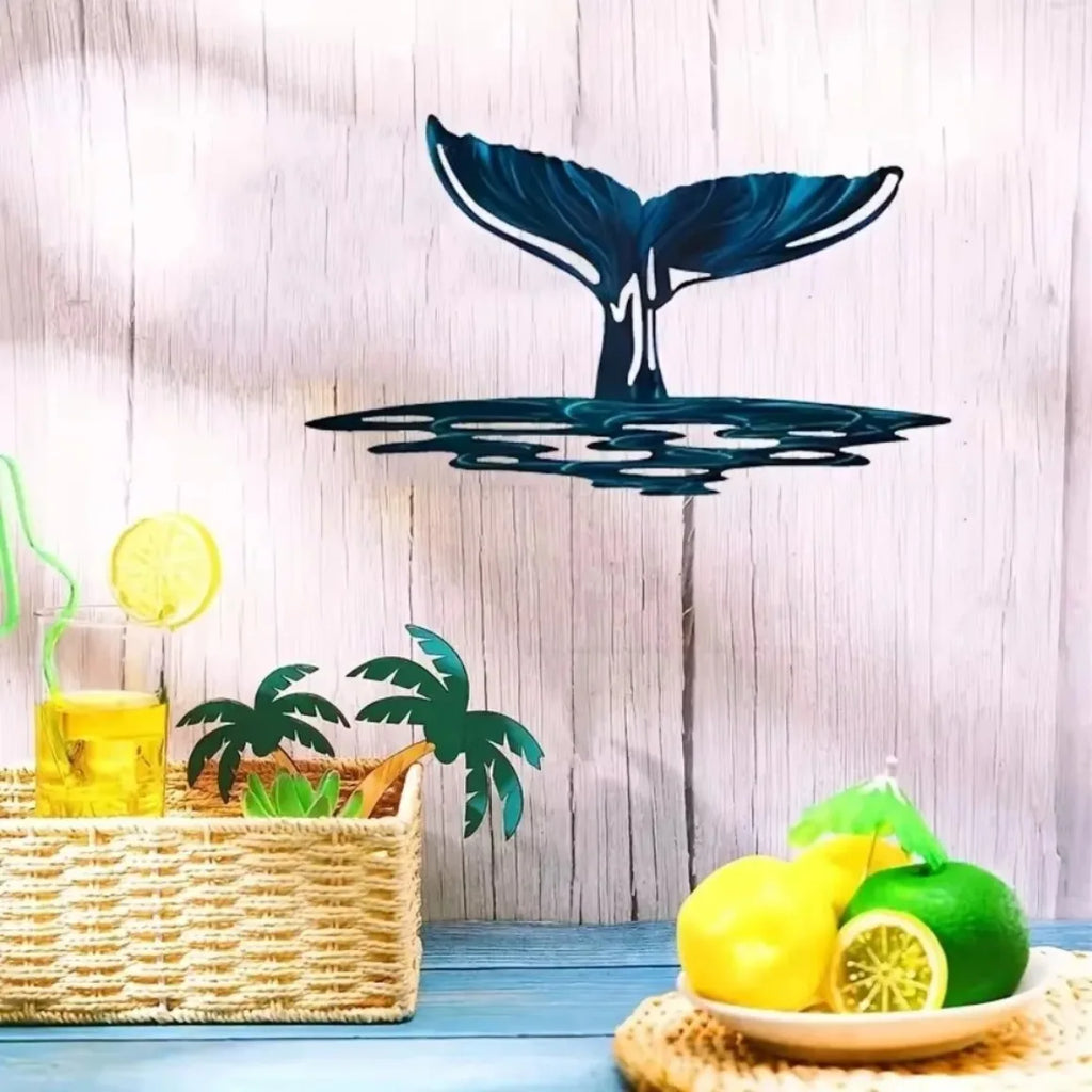 Elegant Whale Tail Metal Wall Art - Unique Ocean Series Home Decor Pendant