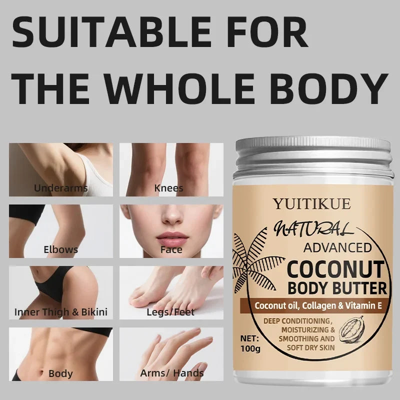 Advanced Coconut Body Butter 100g - Creamy Texture for Easy Absorption, Deeply Moisturizes & Smooths Dry Skin