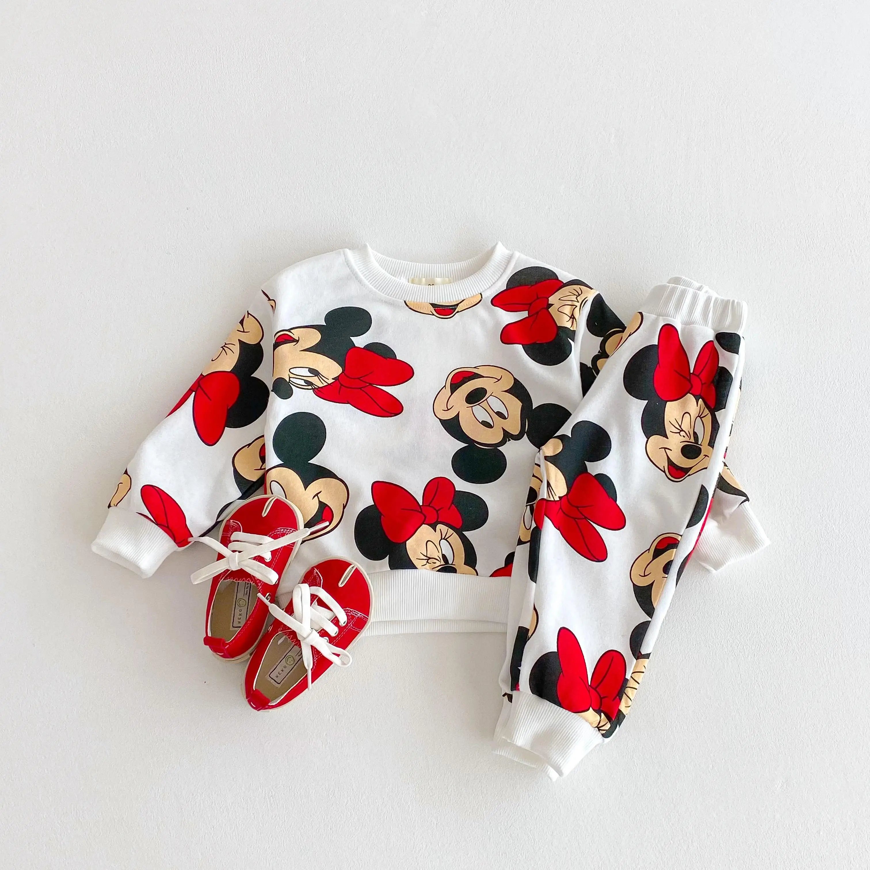 Cartoon Minnie Cute Baby Girl Long Sleeve Suit Loose Fashion Children's Tracksuits Toddler Clothes Sweatshirt + Trousers 2pc/set
