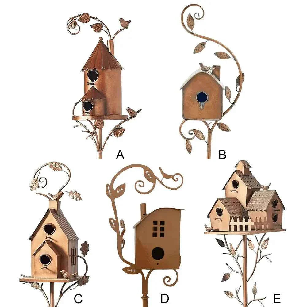 Garden Outdoor Metal Birdhouse Decoration Bird Houses for Outside with Pole Bird House Pole for Garden Yard Decoration