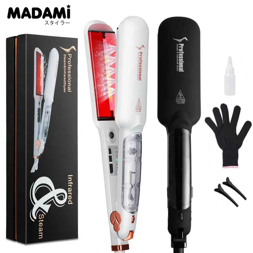 Infrared Steam Hair Straightener Curler Ceramic Glaze Plate 450°F Fast Heating Vapor Flat Iron Straightening Irons Dual Voltage