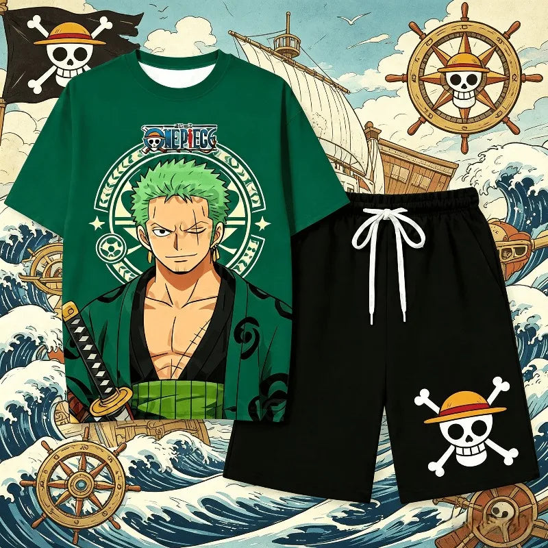 2026 One Piece Luffy Pajama Set Anime Skull Character Sleepwear T-Shirt Shorts for Men's Shirts Women t-shirts Summer Set