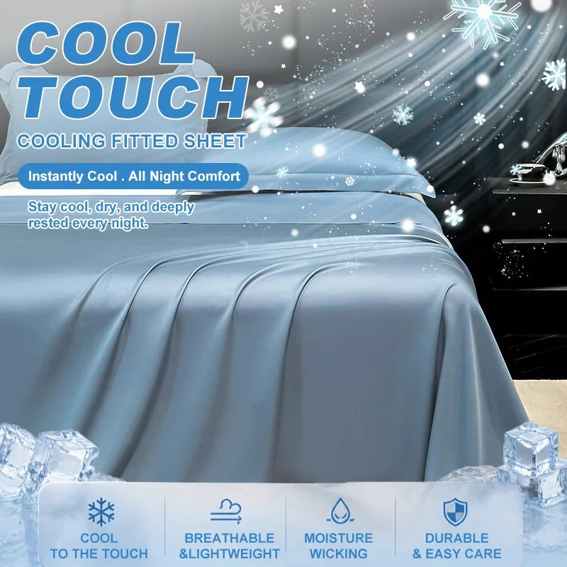 Summer Cooling Bed Sheet Breathable Comfortable Cooling Blanket Ice Silk Fabric Solid Color Flat Sheet Luxury Bedding Sheet