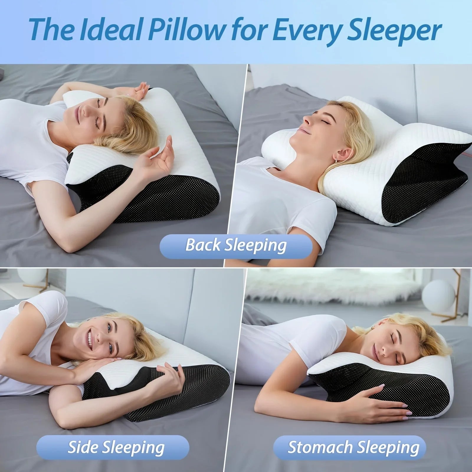 1pc Memory Foam Cervical Pillow, 2 in 1 Ergonomic Contour Orthopedic Pillow for Neck Pain, Contoured Support Pillows,Neck Pillow