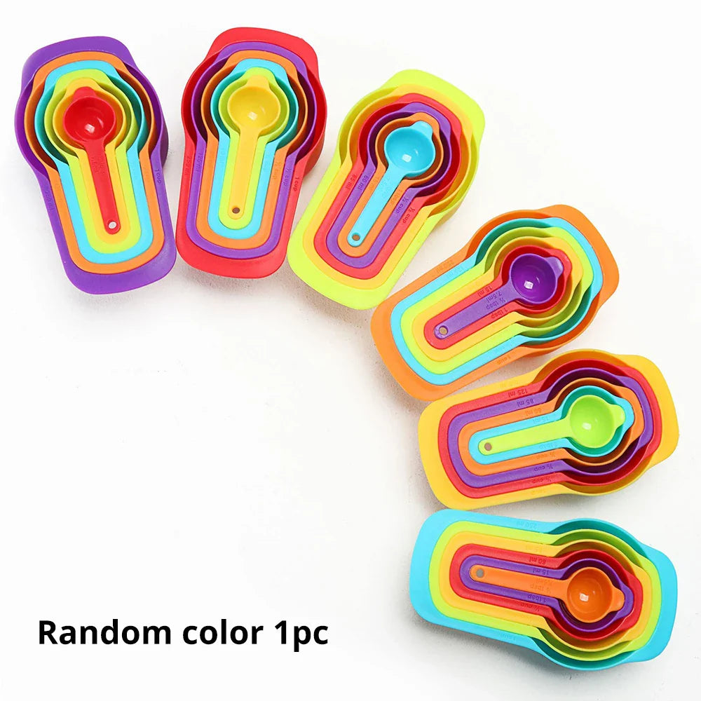 Rainbow Measuring Cup Set | Colored Plastic Flour Measuring Spoon Set for Baking