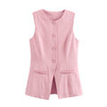 MUJER 2025 White Sleeveless Vest Women Button Summer Vests for Women Jacket Pink Vest Top Women Streetwear Women's Tailored Vest