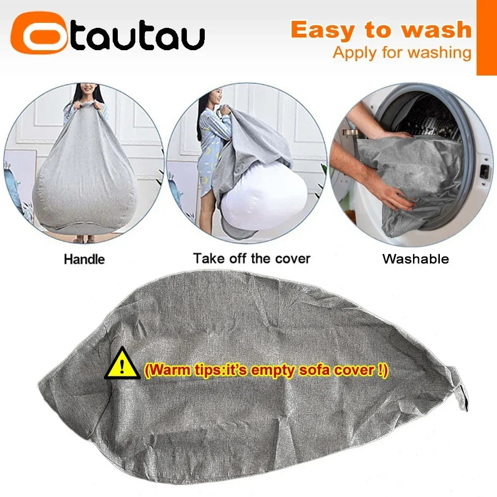 OTAUTAU Big Cotton Linen Bean Bag Cover without Filler Corner Seat Lazy Beanbag Chair Pouf Salon Ottoman Puff Lounger Sac DD002
