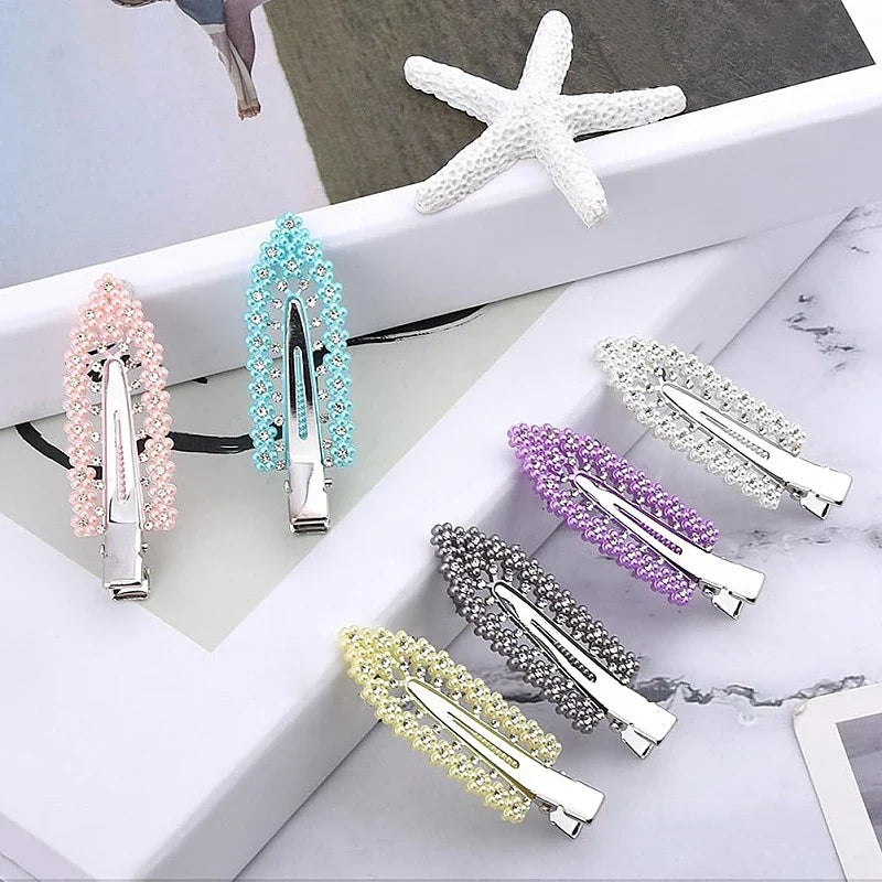 12Pcs Elegant Shiny With Pearls , Imitation Diamonds, Plastic Rhinestone Leaf Hair Clips Solid Romantic Party Hair Decorations