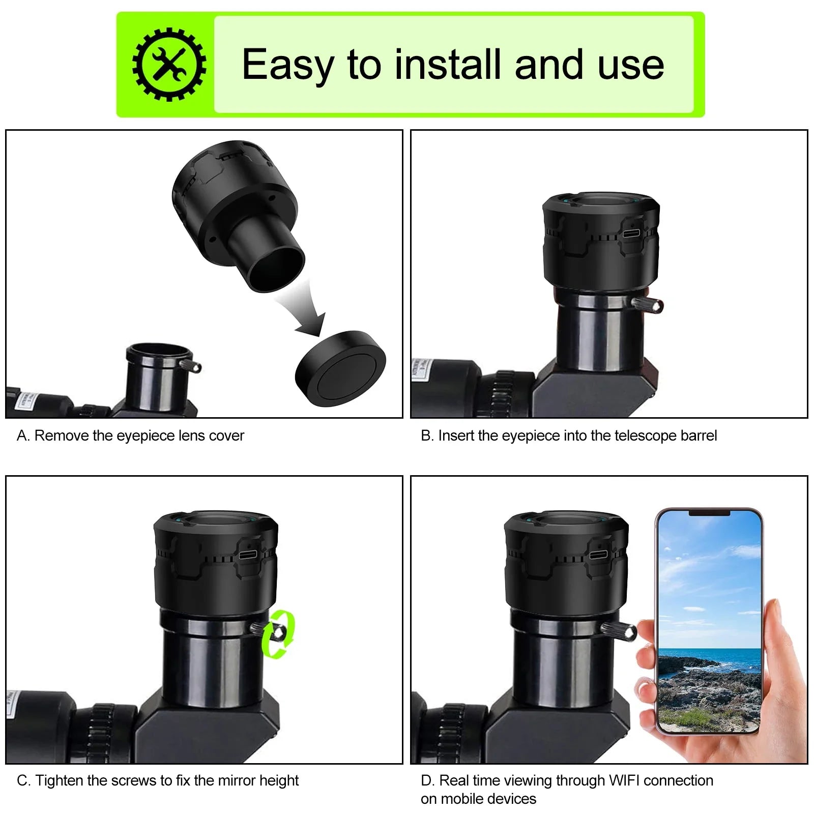 4K HD Telescope Eyepiece Camera Portable WiFi Wireless Birdwatching Electronic Eyepiece Connected To Mobile Phone and PC