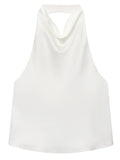 HXAO Top Women Halter Satin Women Tops Backless Corset Top Vest Yellow Pink Black Summer Elegant Sexy Tops Tank Vestidos