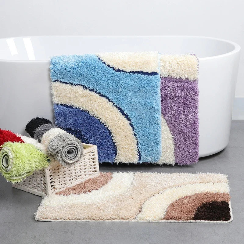 European Style Flocking Floor Mat, Household Bathroom Water Absorption and Anti Slip Mat Combination Set of Three Pieces