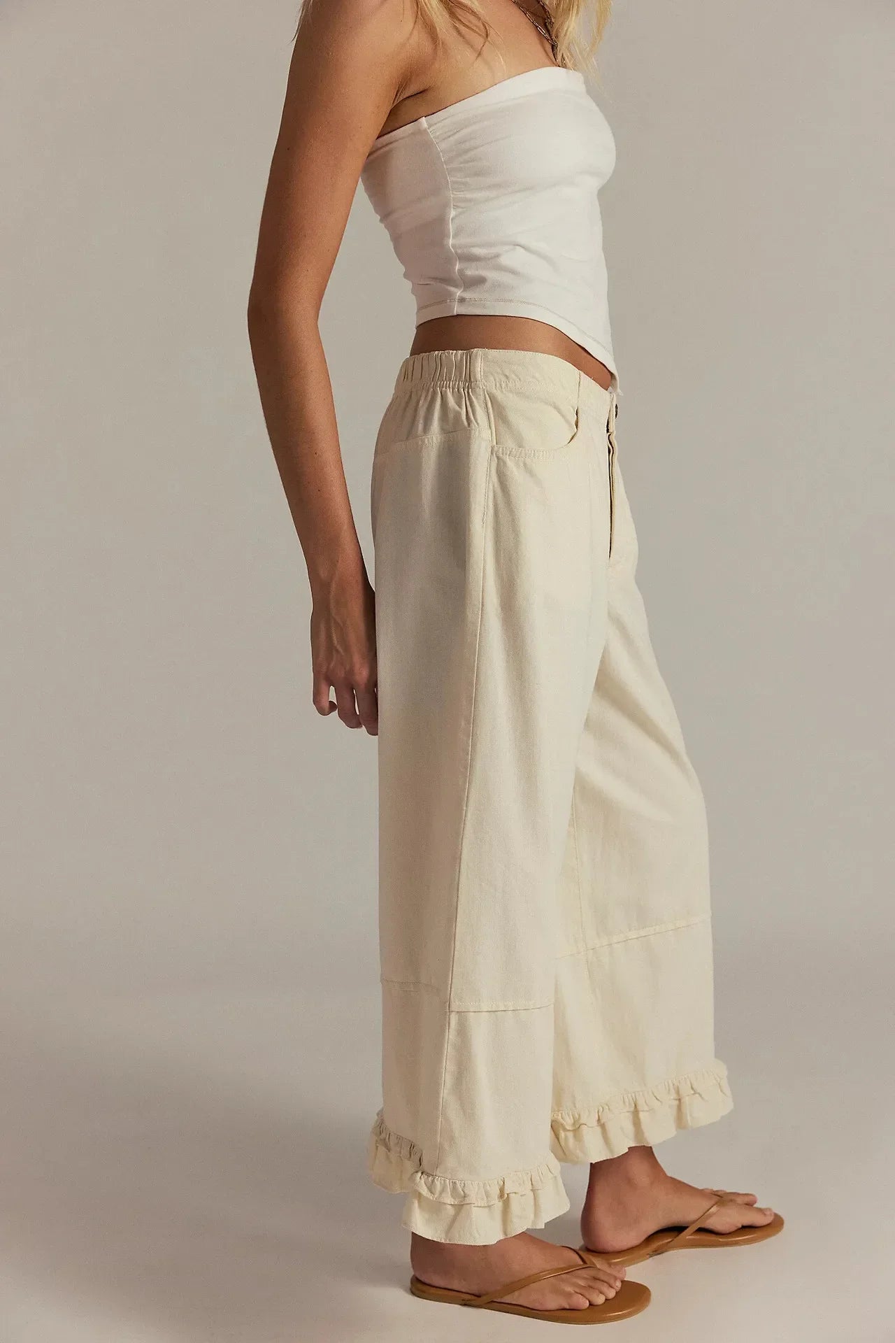 Women Baggy Wide Leg Denim Cropped Pants Vintage Y2k Pleated Ruffle Hem Elastic Low Rise Loose Fit Jeans with Pockets