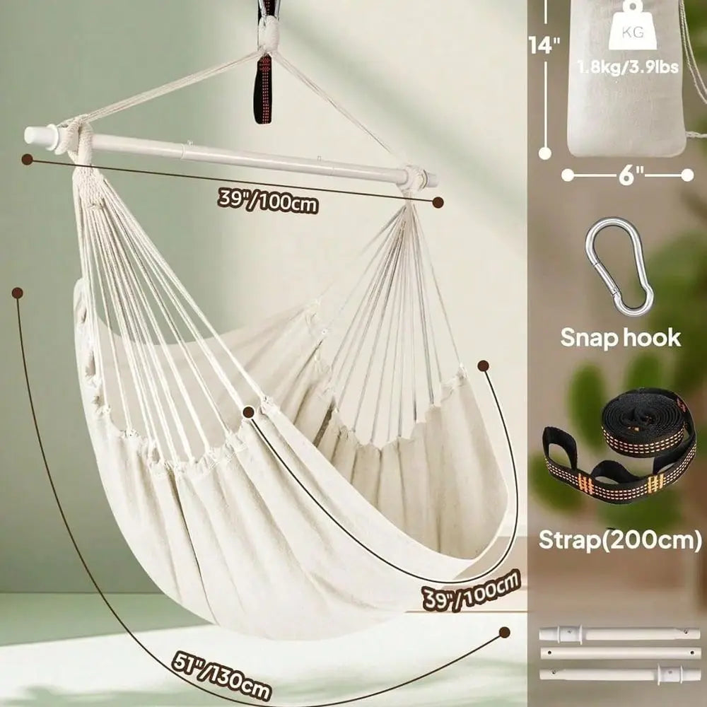Boho Macrame Hanging Hammock Chair With Cushioned Seat