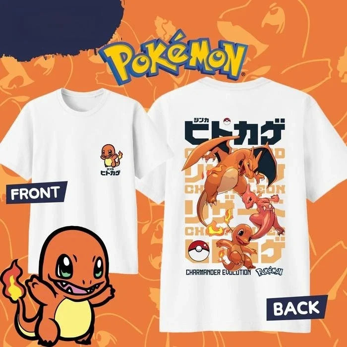2025 Summer Pokémon Anime CHARMANDER 100% Pure Cotton Printed T-shirt Men Y2K Harajuku Loose Casual Versatile Short-sleeved Top