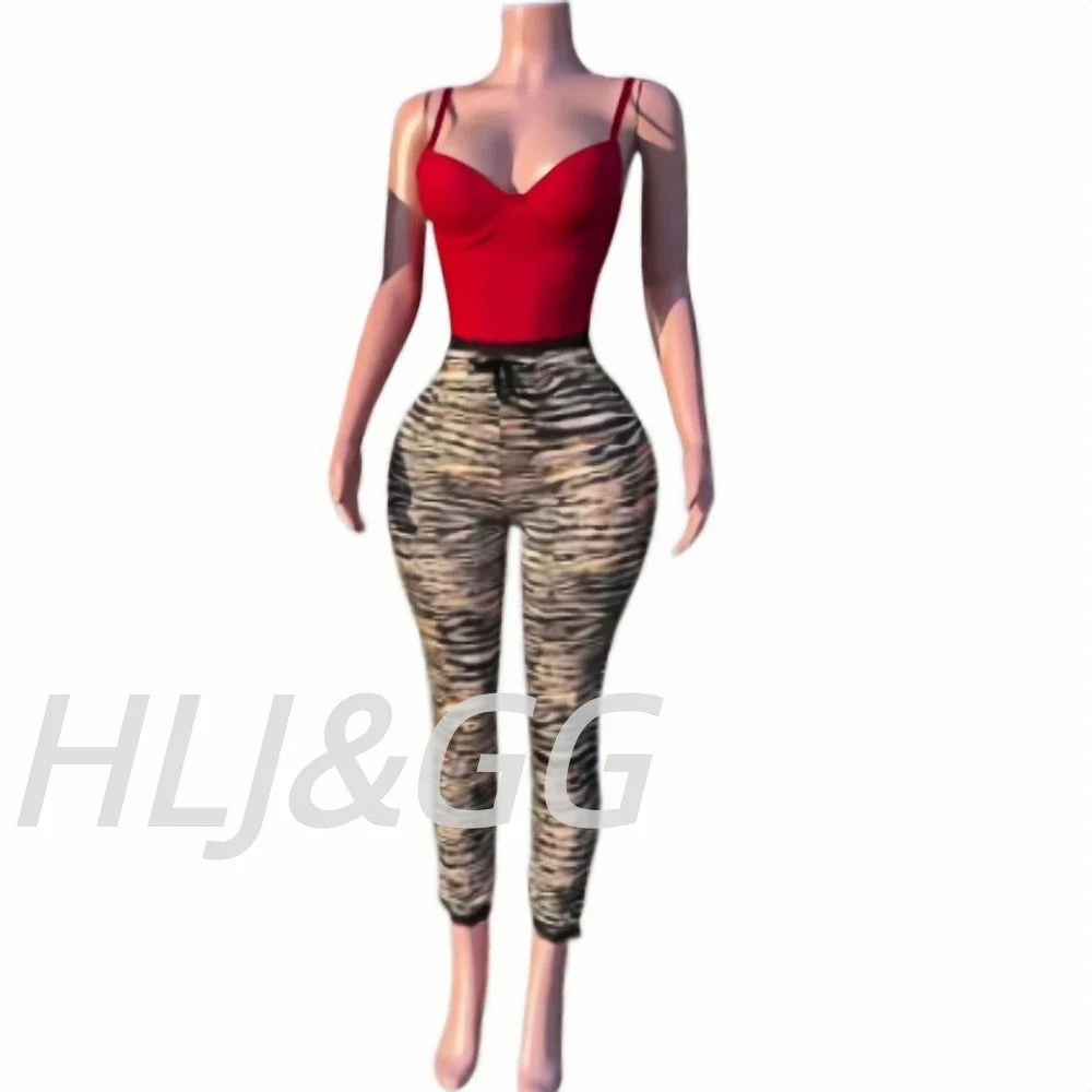 HLJ&GG Y2K Fashion Letter Print Slim Top Two Piece Sets Women O Neck Short Sleeve Crop Tshirts And Leopard Print Pants Outfits