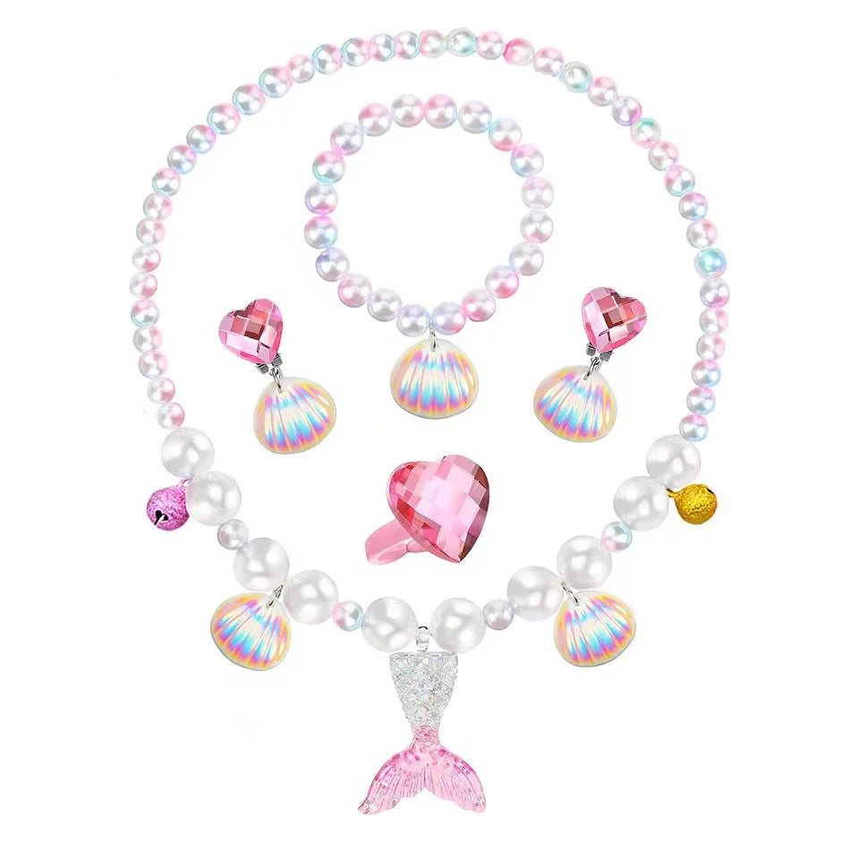Mermaid Necklace Set for Girls | Sparkling Fish Tail Shell Jewelry Gift