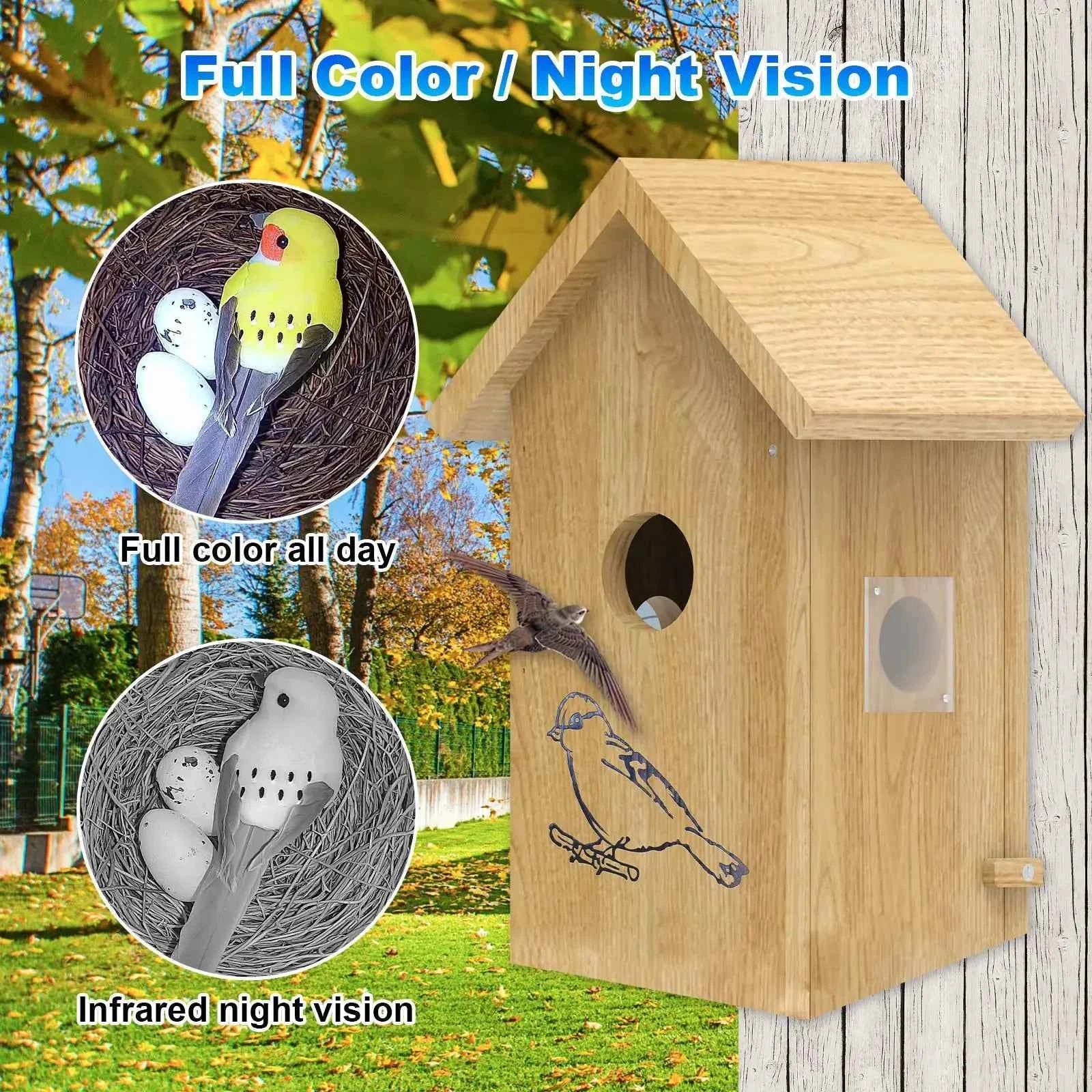 Wooden Birdhouse for Outdoor Bird Nests House for Parrots and Swallows Custom Wifi Smart Wooden Bird House Bird Cage With Camera