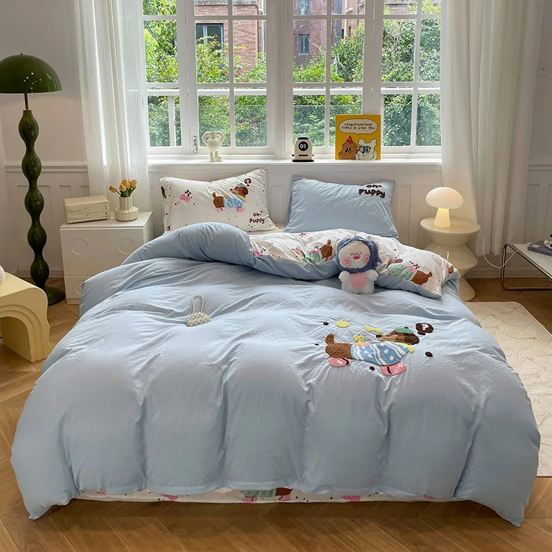 Cute Cat  Bedding Set For adults kids Brown pink Lovely Bed Sheet set With Pillowcases Colorful King Queen Full size