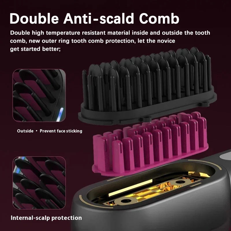 Electric LCD Usb Ceramic Heating Straight Hair Comb Wireless Portable Negative Ion Styling Tool Rechargeable Straightening Brush