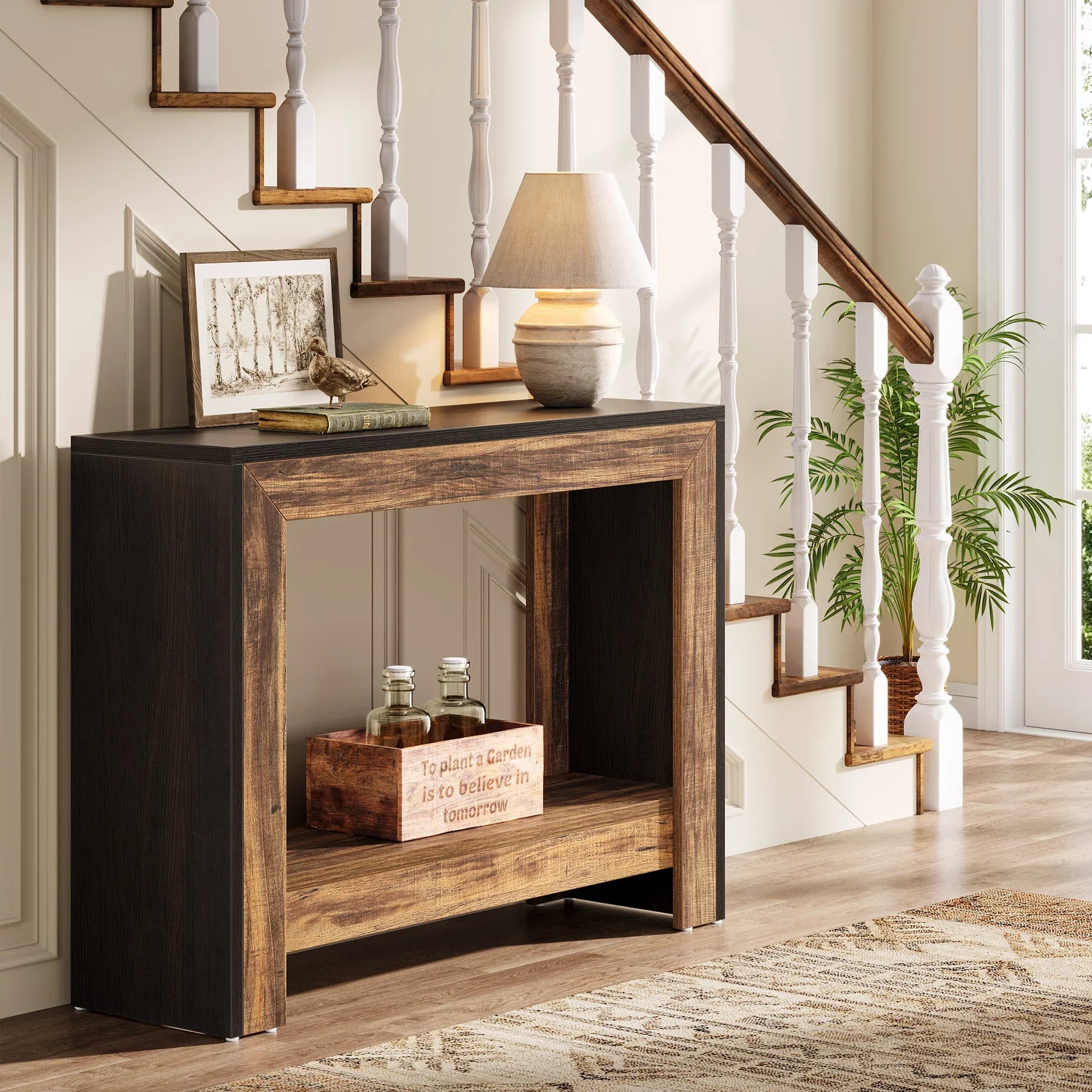 Tribesigns Rustic Wood Console Table With Storage Hallway Easy Assembly