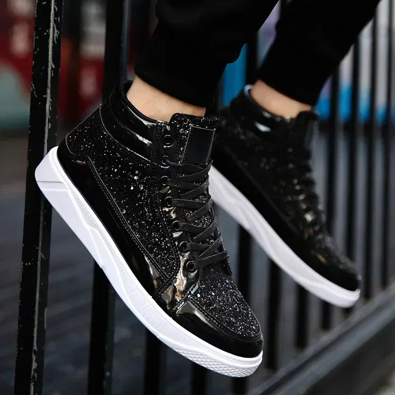 Men's Gold Sequins Platform Boots Autumn Fashion Casual Sports Shoes Thick Bottom Vulcanized Shoes Man Flats Heels Shoes Hombres