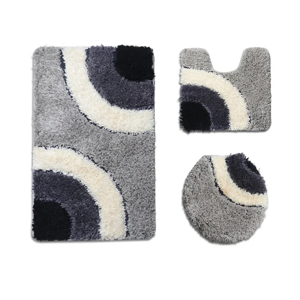 European Style Flocking Floor Mat, Household Bathroom Water Absorption and Anti Slip Mat Combination Set of Three Pieces