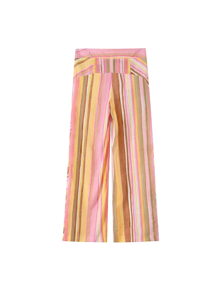 TFMLN New Women Pant Sweet Striped Straight Colorful Multicolor Wide Leg Long Pants Casual Fashion Streetwear Ladies Outfit