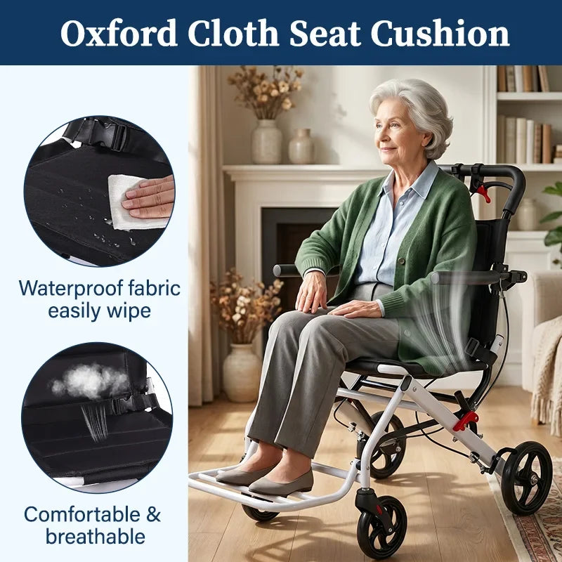 Lightweight Transport Wheelchair for Adults & Seniors, 19 lbs Foldable Travel Wheelchair with 18.1" Wide Seat