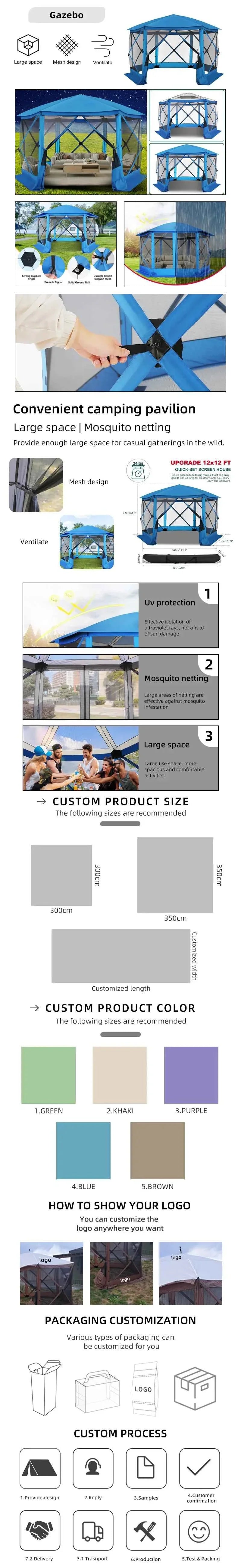 Outdoor Camping Hexagonal Automatic Canopy Dome Tent 2-4 Person Portable Gazebo Family Party Netting Proof Mosquito