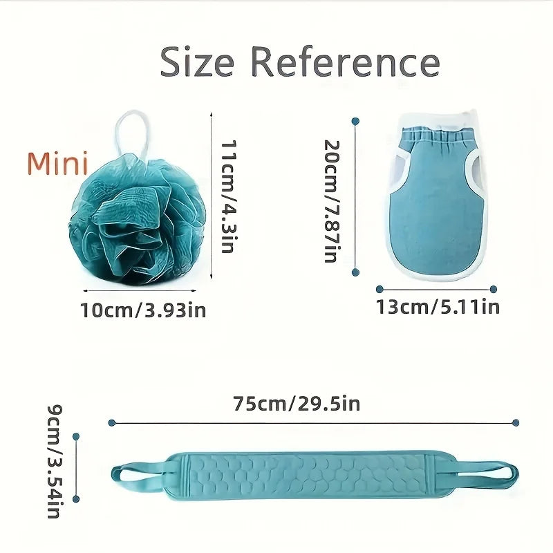 3Pcs/Set Body Cleaning Washcloth Bathroom Shower Ball Back Scrubber Set Exfoliating Skin Towel Bath Gloves Brush
