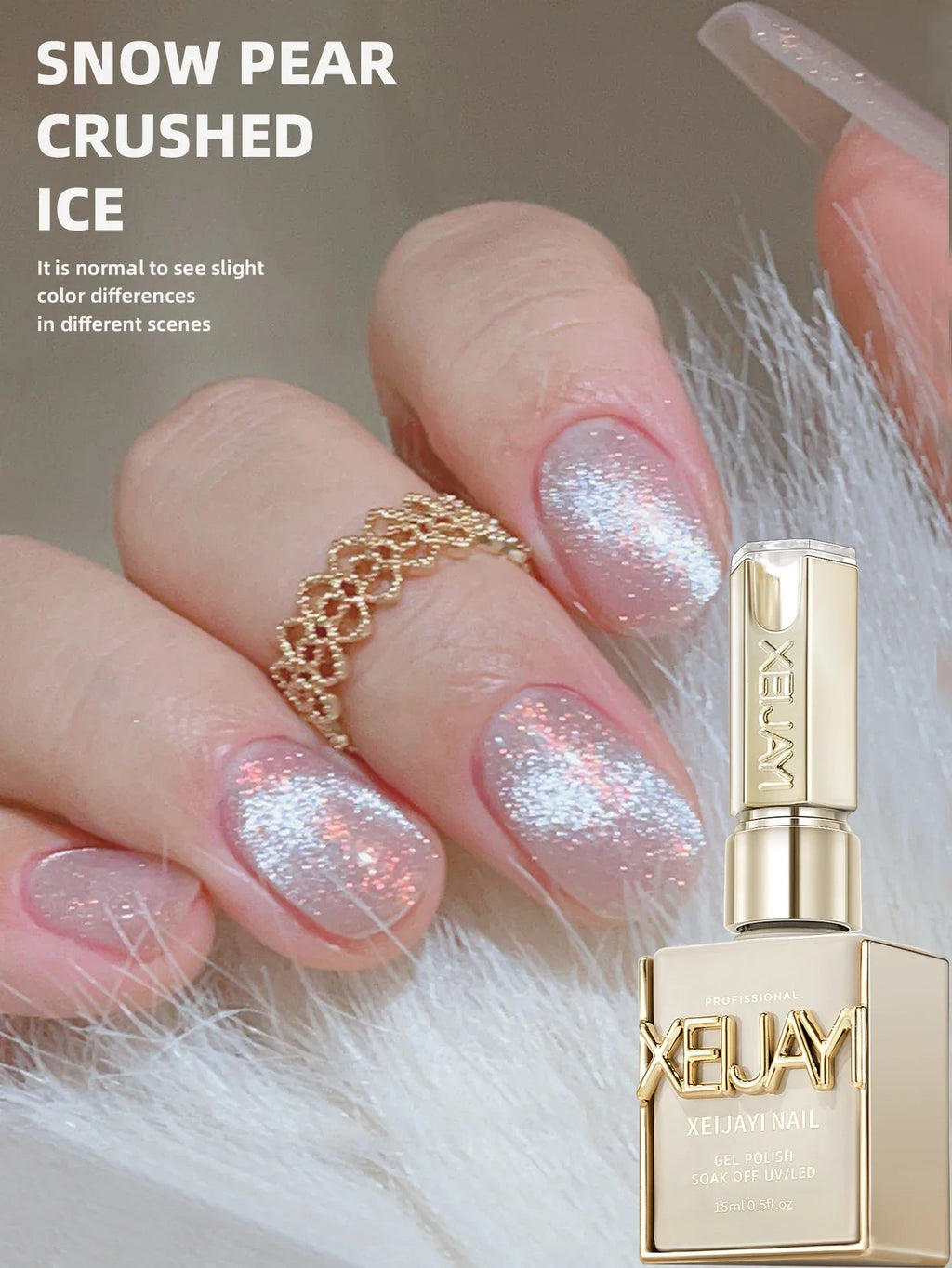 15ml Snow Pear Crushed Ice Cat Eye Gel Nail Polish,  Shiny Bubble-Free UV/LED Quick-Drying Gel Suitable For Nail Art DIY Design