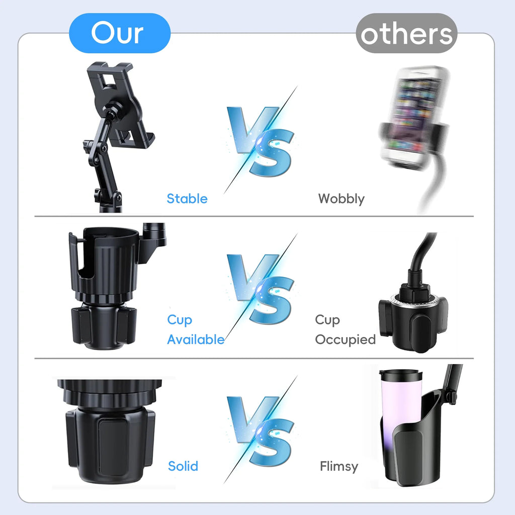 Tablet Holder for Car, 3 in 1 Cup Holder ipad Car Phone  Mount with Expander，Adjustable Base and Long Arm for 4-12.9‘’ Tablet，