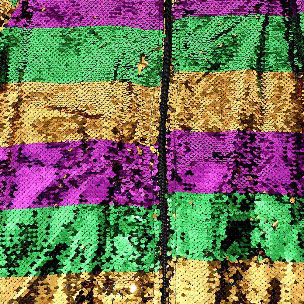 Mardi Gras Sequin Striped Zipper Jacket