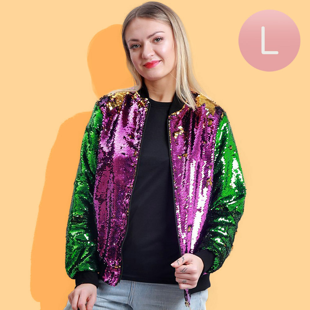 Mardi Gras Reversible Sequin Zipper Jacket