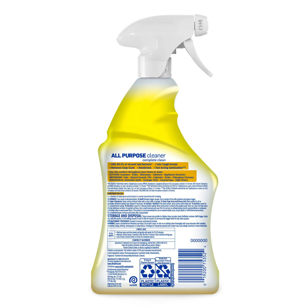 All Purpose Spray Cleaner Lemon Scent For Sanitizing And Disinfecting