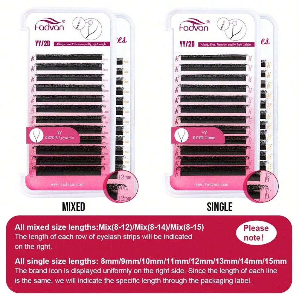 FADVAN YY Shape 6-15mm Lashes 2D 0.07/0.05mm Faux Mink C/D Curl Natural Soft Brazilian Premade Volume Fan Eyelashes Extension