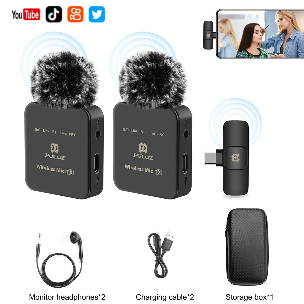 PULUZ 2.4G Wireless Lavalier Microphone for Live Broadcast and Gaming - Compatible with iPhone, Type-C, Android, and Camera Audio for YouTube