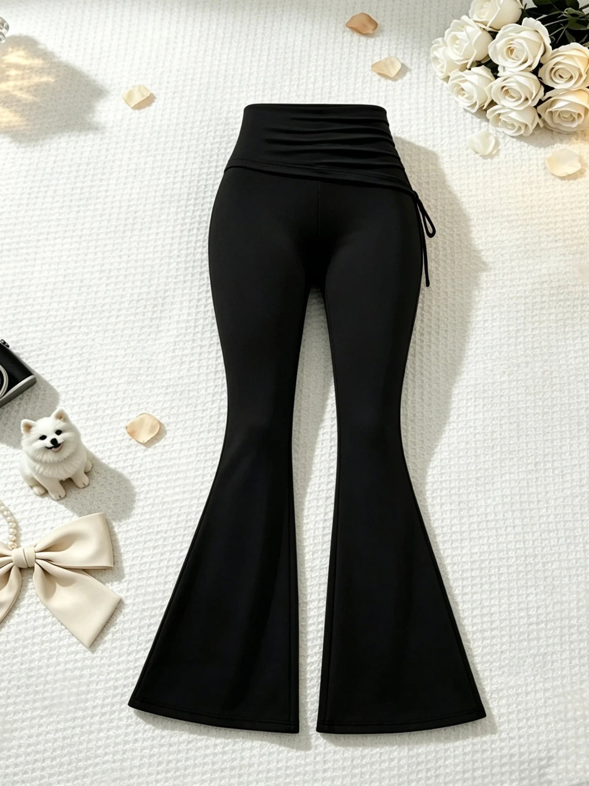 2 Pcs Women Crew Neck Side Ruched Split Hem Short Sleeve Tee High