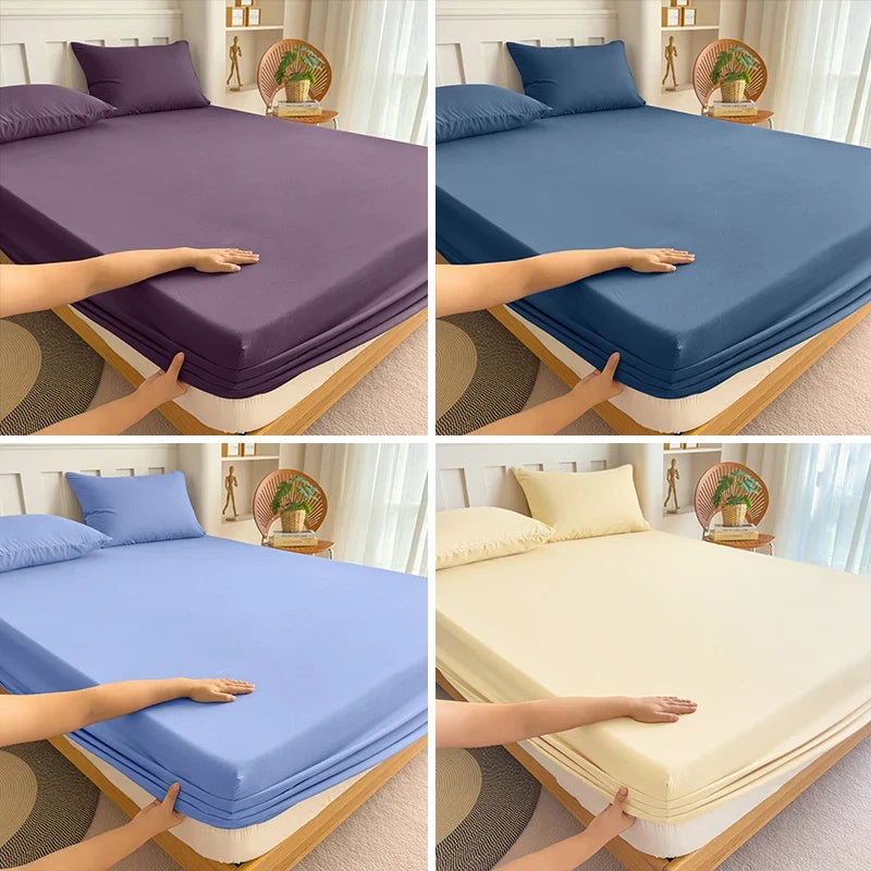 90/120/150/180x200 Fitted Bed Sheet With Elastic Band Solid Color Mattress Covers Protector Single Double King Beds Polyester