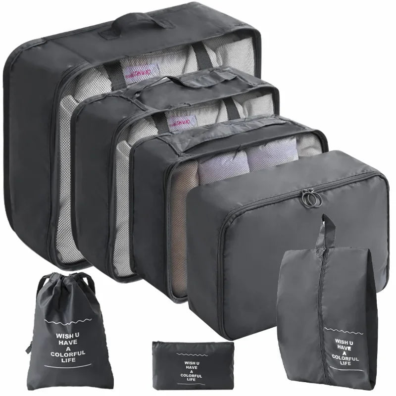 10/7 Pcs Set Travel Organizer Storage Bags Suitcase Packing Cubes Cases Portable Wardrobe Luggage Clothes Shoe Pouch Fold